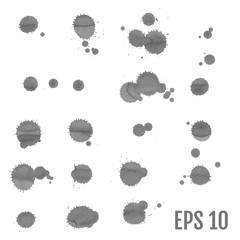 Ink spots set on white background. Gray Inks. Vector illustration.