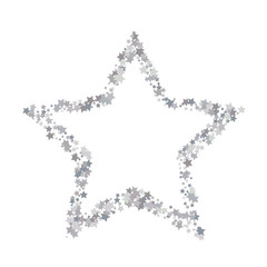 Silver Shimmering Stars on White Background with Free Space. White Sky Vector Background for Luxury, Glamour Design. Greeting Card, Invitation, Wedding Template with Glittering Silver Stars Confetti.