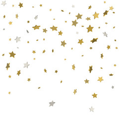 Holiday starry background. Gold stars. Confetti celebration, Falling golden abstract decoration for party, birthday celebrate, anniversary or event, festive. Festival decor. Vector illustration.