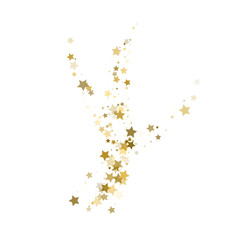 Confetti cover from gold stars. Wave path like corner vignette. Design element, special effect on white background.