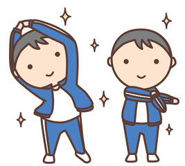 ジャージを着た男性がストレッチ