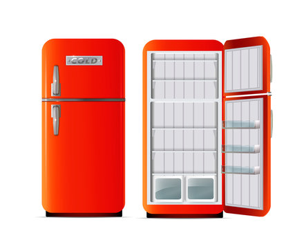 Full and empty fridge isolated on white.