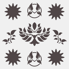Set of abstract foliate signs. Tree template.