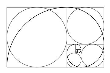Minimalistic style design. Golden ratio. Geometric shapes. Circles in golden proportion. Futuristic design. Logo. Vector icon