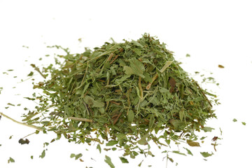 stevia. Dry stevia grass powder isolated on white background.Stevia rebaudiana