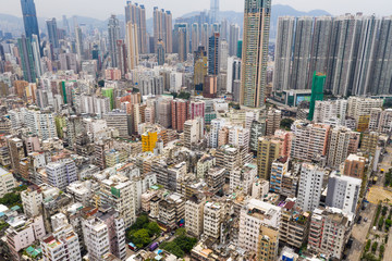 Drone fly over Hong Kong downtown