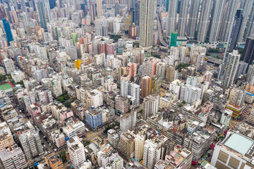 Drone fly over Hong Kong urban