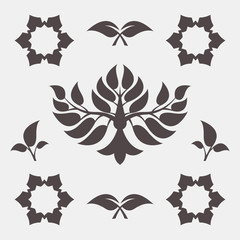 Set of abstract foliate signs. Tree template.