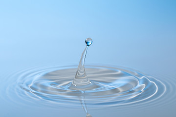Water drop falling into water making a perfect droplet splash