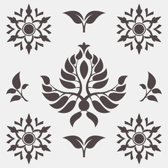 Set of abstract foliate signs. Tree template.