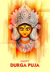 Goddess Durga Face in Happy Durga Puja Subh Navratri background