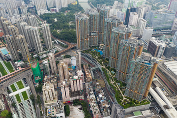Aerial down of Hong Kong city