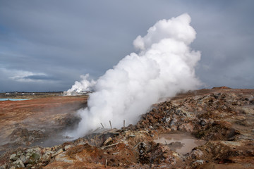 Fototapeta na wymiar Steaming geothermal hot water, Hveragerdi, Iceland