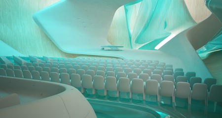 Fototapeta premium Conceptual abstract design of the interior of the concert hall and grand piano in a modern style. 3D illustration and rendering.