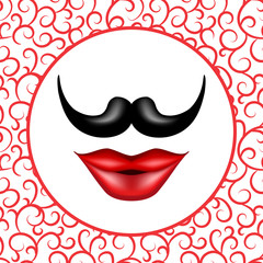 Mustache and Red Girl Lips Realistic Vector Hipster Illustration