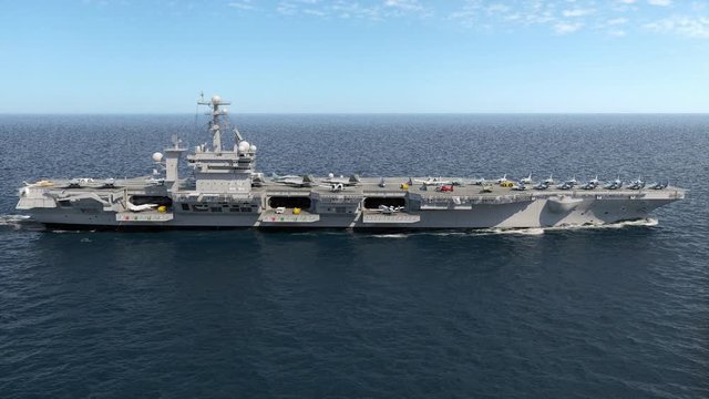 Aircraft carrier crossing the ocean