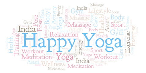 Obraz premium Happy Yoga word cloud.