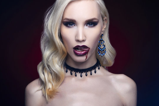halloween make-up woman. vampire girl