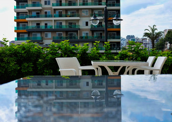 reflection on the glass table