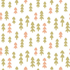 Coniferous winter forest colorful seamless vector pattern. Hand drawing print for wallpaper, wrapping, textile, poster, fabric