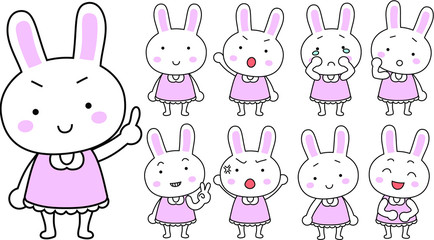 Cute Rabbit child's emotional expression set