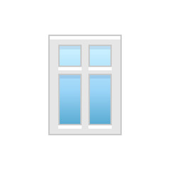 Vector illustration of modern vinyl casement window. Flat icon of aluminum window with 4 movable panels. Isolated  on white background.
