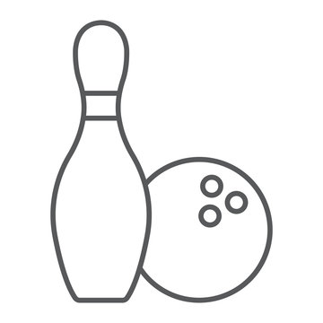 Bowling thin line icon, game and sport, bowling pins and ball sign, vector graphics, a linear pattern on a white background, eps 10.