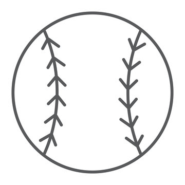 Baseball ball thin line icon, game and sport, ball sign, vector graphics, a linear pattern on a white background, eps 10.