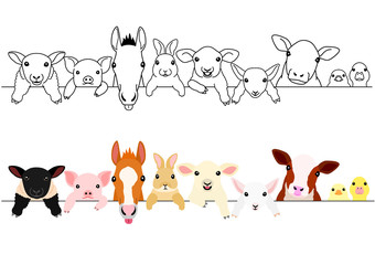 cute farm animal babies border set © Ayumi Onishi