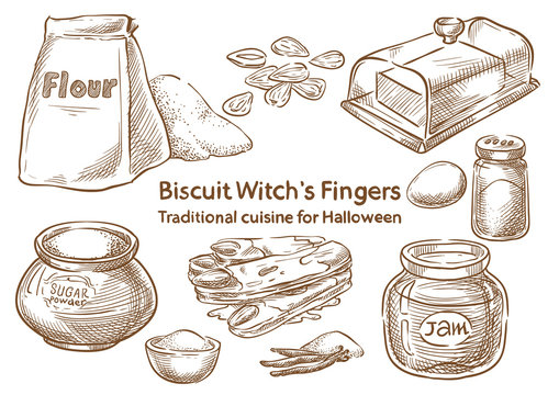 Traditional Halloween Food. Biscuit witch`s Finger