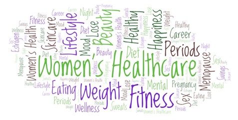 Fototapeta premium Word cloud with text Women's Healthcare on a white background.