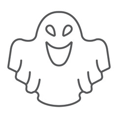 Ghost thin line icon, fear and halloween, poltergeist sign, vector graphics, a linear pattern on a white background