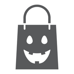 Halloween shopping bag glyph icon, package and shop, packet sign, vector graphics, a solid pattern on a white background