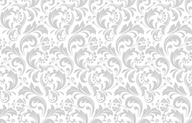 Fototapeta Floral pattern. Vintage wallpaper in the Baroque style. Seamless vector background. White and grey ornament for fabric, wallpaper, packaging. Ornate Damask flower ornament. obraz
