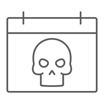 recommend clip art: Halloween calendar thin line icon, autumn and holiday, date sign, vector graphics, a linear pattern