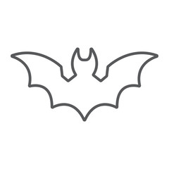 Bat thin line icon, animal and halloween, dracula sign, vector graphics, a linear pattern on a white background,