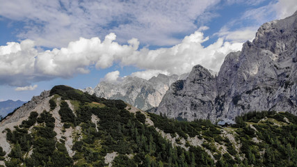 Aerial view of beautiful Triglav mountains, part of Alps in Slovenia