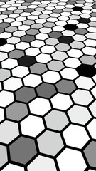 Black honeycomb with a gradient color. Perspective view on polygon look like honeycomb. Isometric geometry. 3D illustration