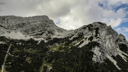 Obraz premium Aerial view of beautiful Triglav mountains, part of Alps in Slovenia