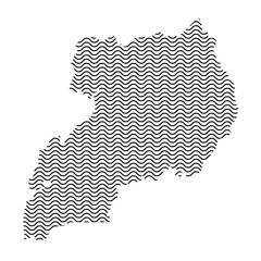 Uganda map country abstract silhouette of wavy black repeating lines. Contour of sinusoid curve. Vector illustration.