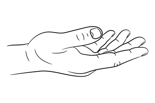 Hand or asking for support gesture from black brush lines on white background. Vector illustration.