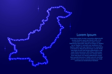 Pakistan abstract schematic map from luminous blue star space points on the contour for banner, poster, greeting card. Vector illustration.