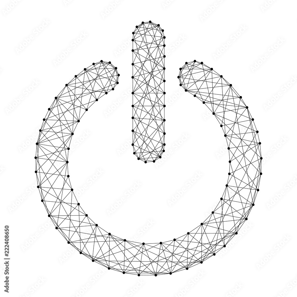 Poster power button start icon from abstract futuristic polygonal black lines and dots. vector illustration