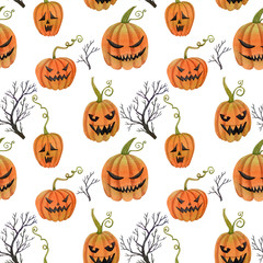 Halloween seamless pattern. Watercolor hand painted halloween background. Can be used as print, packaging design, element design, wrapping paper, template, digital paper