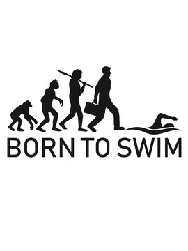 born to swim evolution entwicklung geboren zum schwimmen logo schwimmer verein team wasser kraulen schnell wettrennen schwimmbad sportler sport spaß tauchen hallenbad wellen clipart