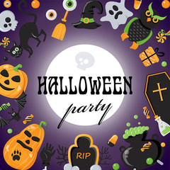Vector background for Halloween party with various objects