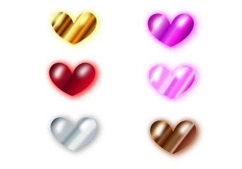 6タイプのグラデーションのぷっくりとしたハートの素材