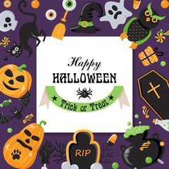 Vector background for Halloween party with various objects