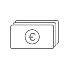 Stack of EURO banknotes. Outline. Vector icon.