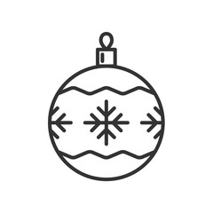 Fototapeta premium Christmas ball icon Isolated on white background. Sign, logo for mobile app and web design. Simple linear style. Editable stroke.